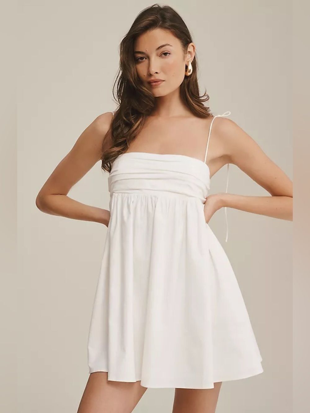 Reformation Catarina Dress White Ruched Babydoll Mini